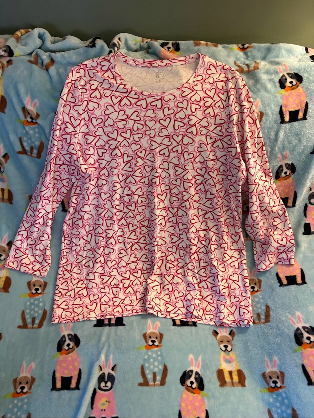 Pink Heart-Print Long Sleeve Top